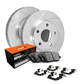 R1 Concepts WEXH1-40185 Brake Rotors - Slotted - Silver W/ Sup Dty Pads & Hdw